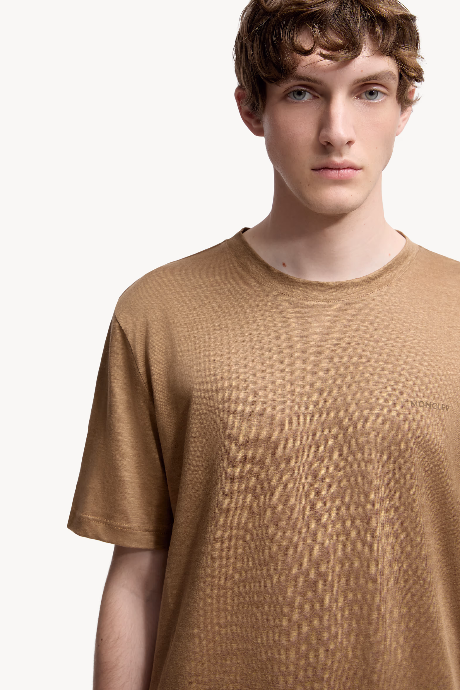 Logo Linen T-Shirt Men Ochre Yellow Moncler 6
